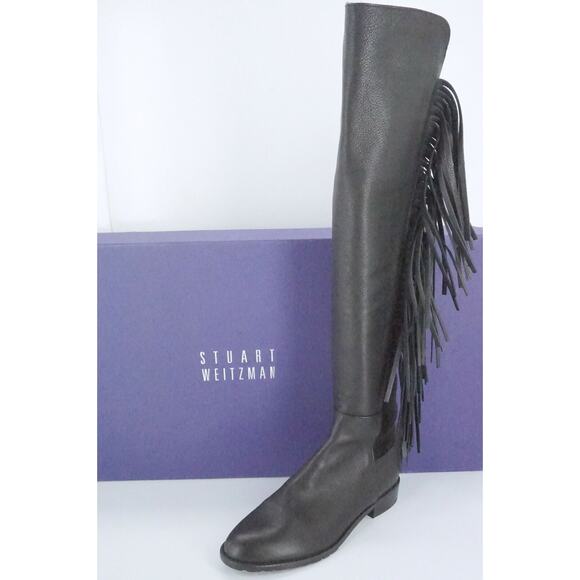 Stuart Weitzman Black Leather Mane Fringe Over Knee Boots  NIB OTK 5050 - Picture 1 of 11